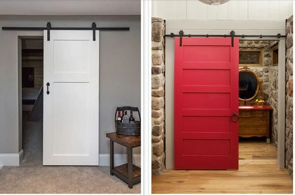 colorful doors with barn door hardware